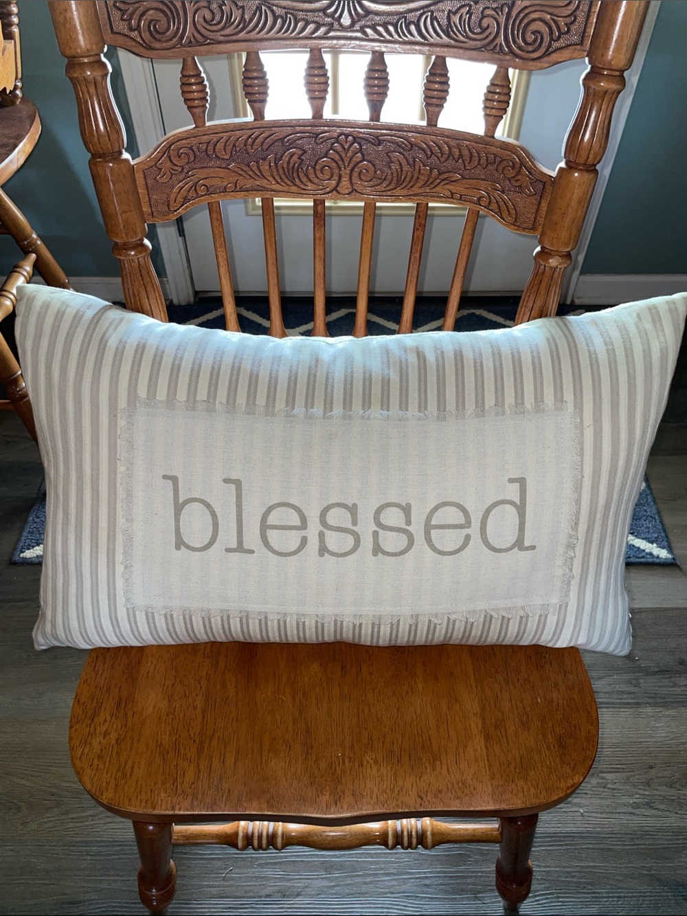 Blair  “Blessed” ticking stripe pillow,  100% cotton, duck feather